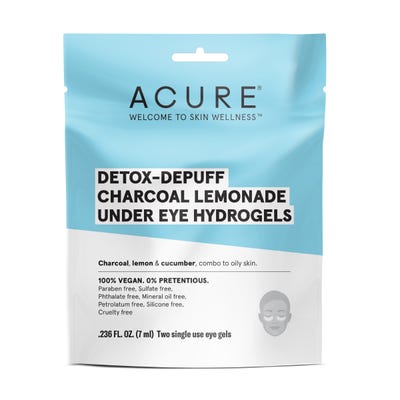 Acure. Detox-Depuff Charcoal Lemonade Under Eye Hydrogels, para ojeras y bolsas de los ojos. 1 pieza