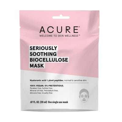 Acure. Seriously Soothing Biocellulose Gel Mask, con rosa, argán y péptidos vegetales. 1 pieza